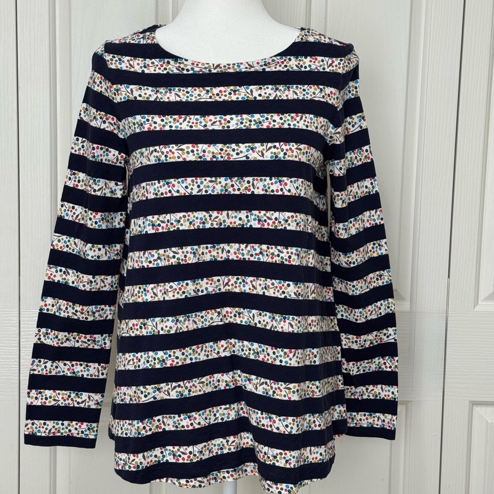 Joules Harbour LT Swing Top US6 Navy Ditsy Floral Stripe Round Neck Long Sleeve